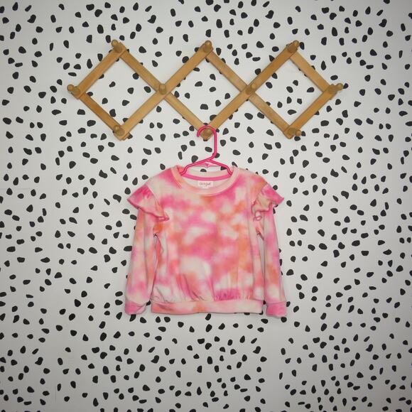 Cat & Jack Pink Tie Dye Ruffle Long Sleeve Toddler Pullover Sweatshirt - Picture 1 of 6
